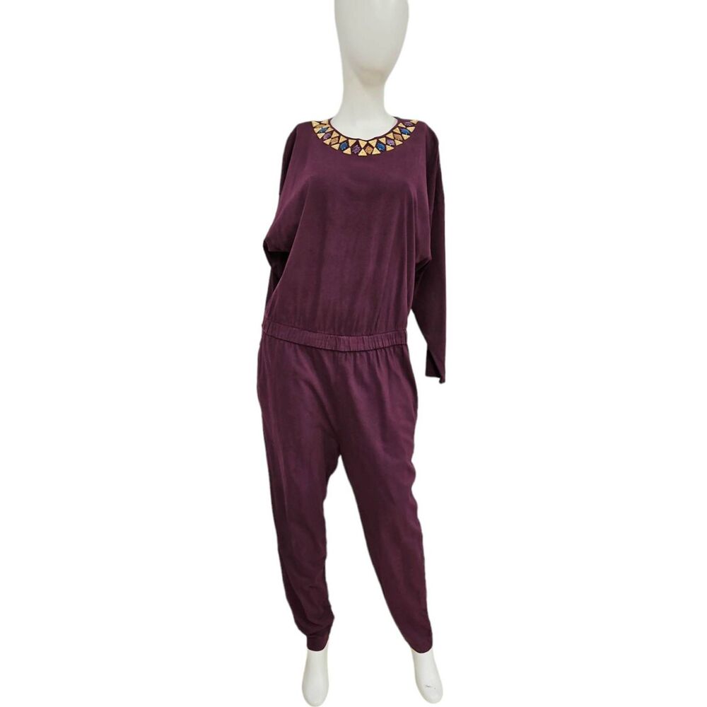 Risky# Vintage 80's Bejeweled Purple Jumpsuit Small